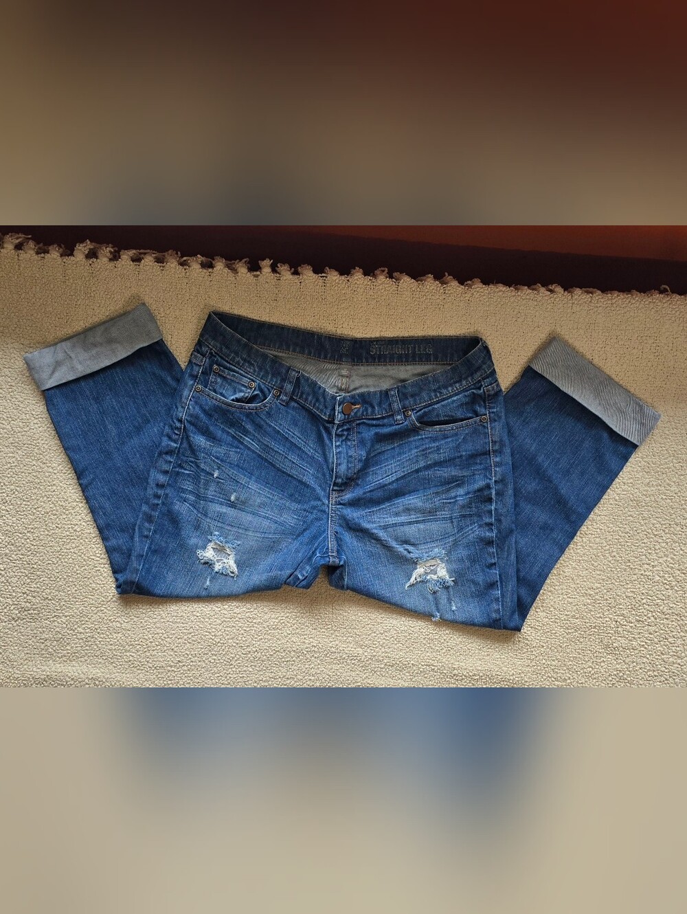 NYC Straight Leg Blue Jeans Cuffed Bottoms 5 Pockets
